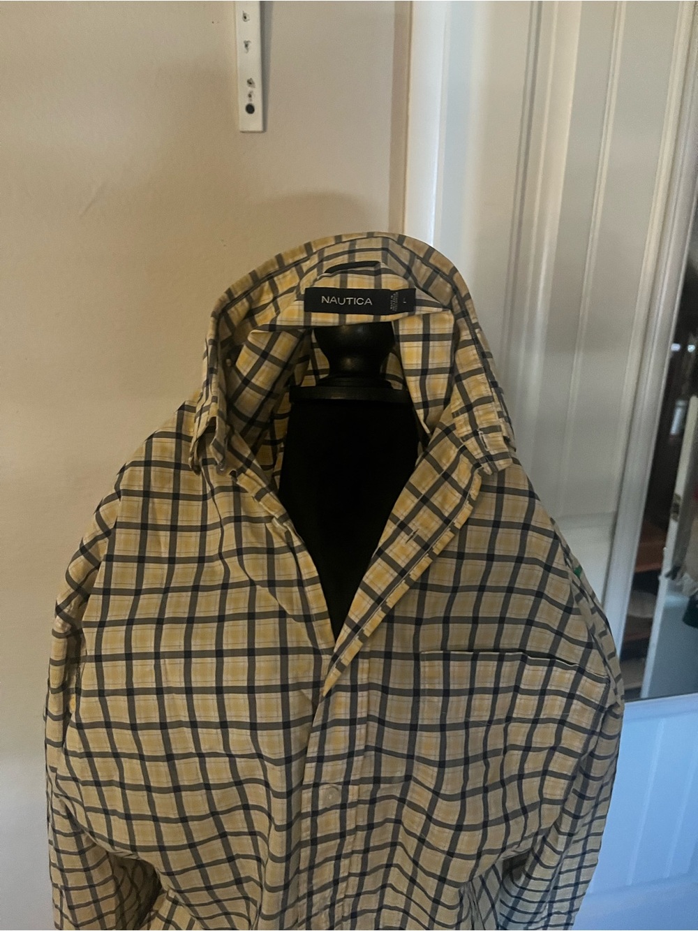 Nautica Men's Tan and Navy Plaid Lightweight Shirt Jacket
